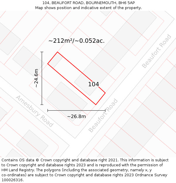 104, BEAUFORT ROAD, BOURNEMOUTH, BH6 5AP: Plot and title map