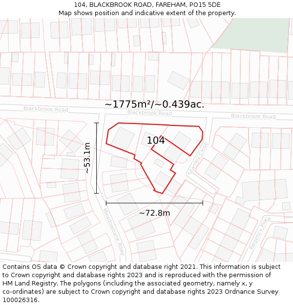 104, BLACKBROOK ROAD, FAREHAM, PO15 5DE: Plot and title map