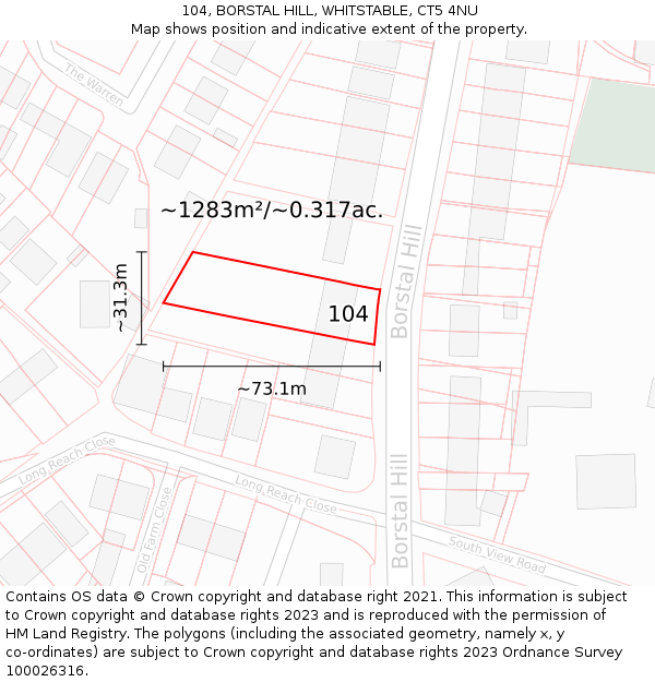 104, BORSTAL HILL, WHITSTABLE, CT5 4NU: Plot and title map