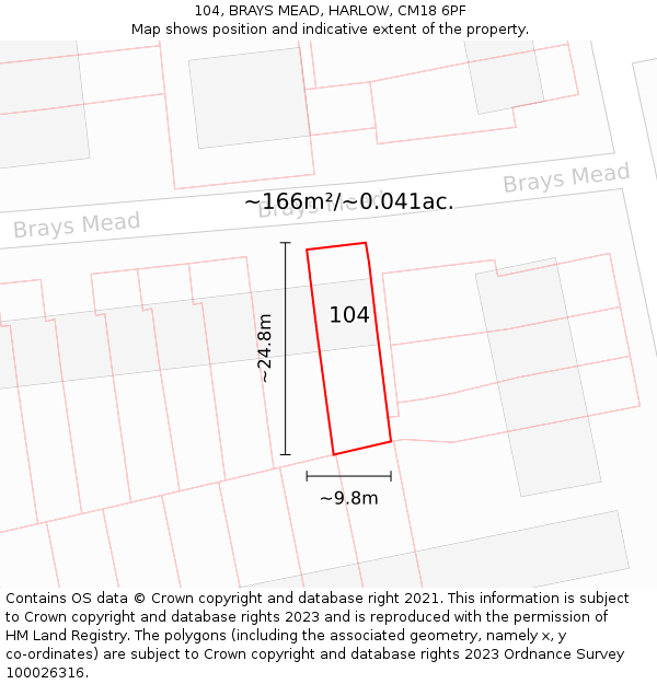 104, BRAYS MEAD, HARLOW, CM18 6PF: Plot and title map