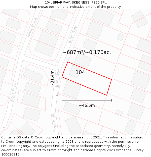 104, BRIAR WAY, SKEGNESS, PE25 3PU: Plot and title map