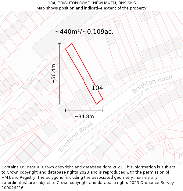 104, BRIGHTON ROAD, NEWHAVEN, BN9 9NS: Plot and title map