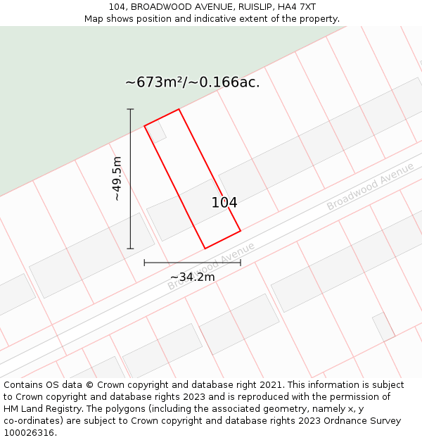 104, BROADWOOD AVENUE, RUISLIP, HA4 7XT: Plot and title map