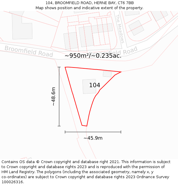 104, BROOMFIELD ROAD, HERNE BAY, CT6 7BB: Plot and title map