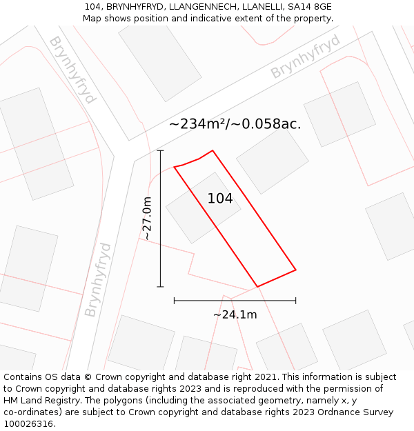 104, BRYNHYFRYD, LLANGENNECH, LLANELLI, SA14 8GE: Plot and title map