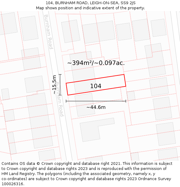 104, BURNHAM ROAD, LEIGH-ON-SEA, SS9 2JS: Plot and title map