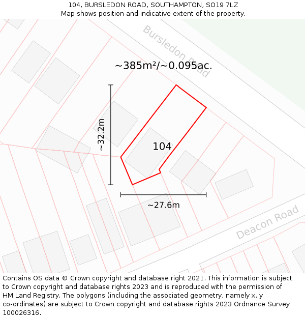 104, BURSLEDON ROAD, SOUTHAMPTON, SO19 7LZ: Plot and title map