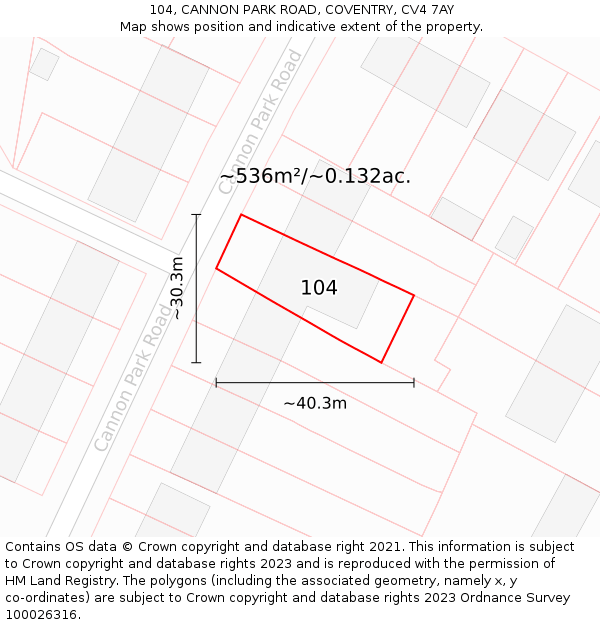 104, CANNON PARK ROAD, COVENTRY, CV4 7AY: Plot and title map