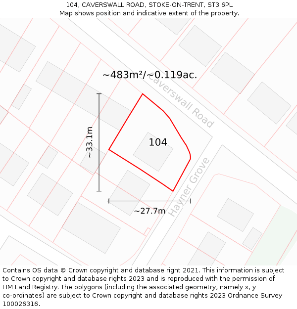 104, CAVERSWALL ROAD, STOKE-ON-TRENT, ST3 6PL: Plot and title map