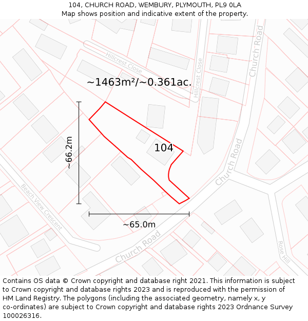 104, CHURCH ROAD, WEMBURY, PLYMOUTH, PL9 0LA: Plot and title map