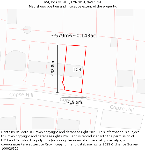 104, COPSE HILL, LONDON, SW20 0NL: Plot and title map