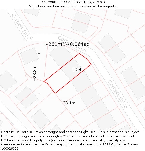 104, CORBETT DRIVE, WAKEFIELD, WF2 9FA: Plot and title map