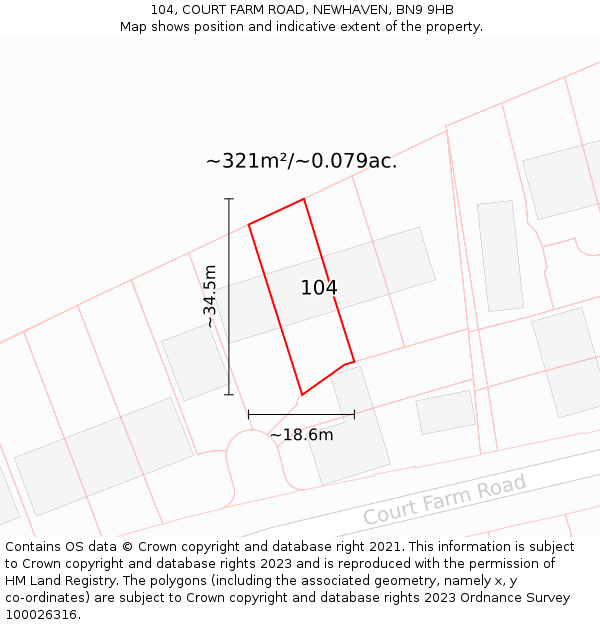 104, COURT FARM ROAD, NEWHAVEN, BN9 9HB: Plot and title map