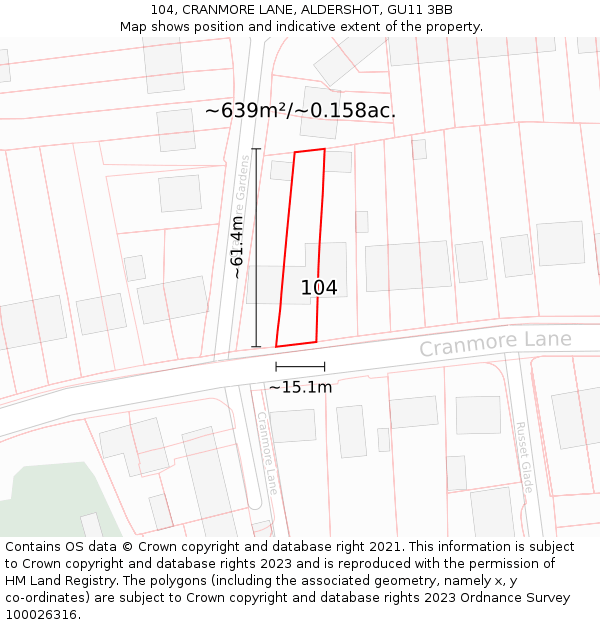 104, CRANMORE LANE, ALDERSHOT, GU11 3BB: Plot and title map