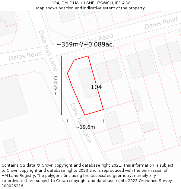 104, DALE HALL LANE, IPSWICH, IP1 4LW: Plot and title map