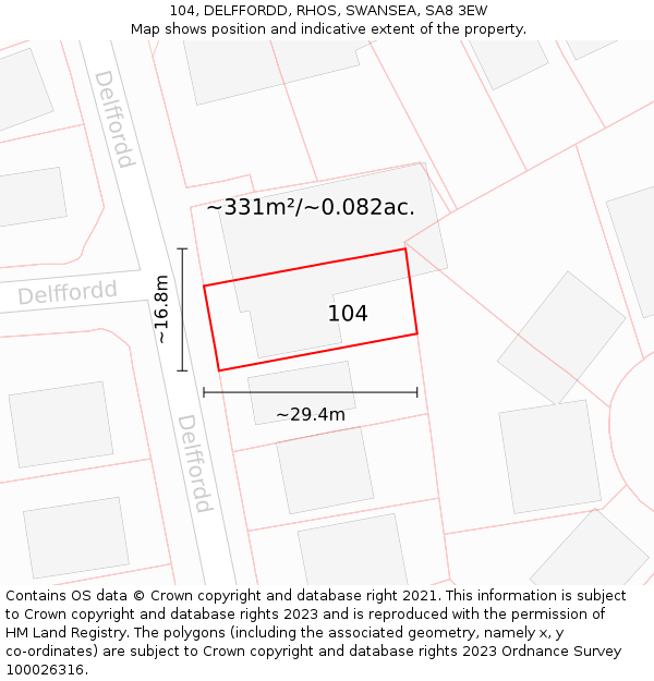 104, DELFFORDD, RHOS, SWANSEA, SA8 3EW: Plot and title map