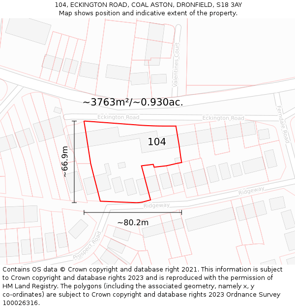 104, ECKINGTON ROAD, COAL ASTON, DRONFIELD, S18 3AY: Plot and title map