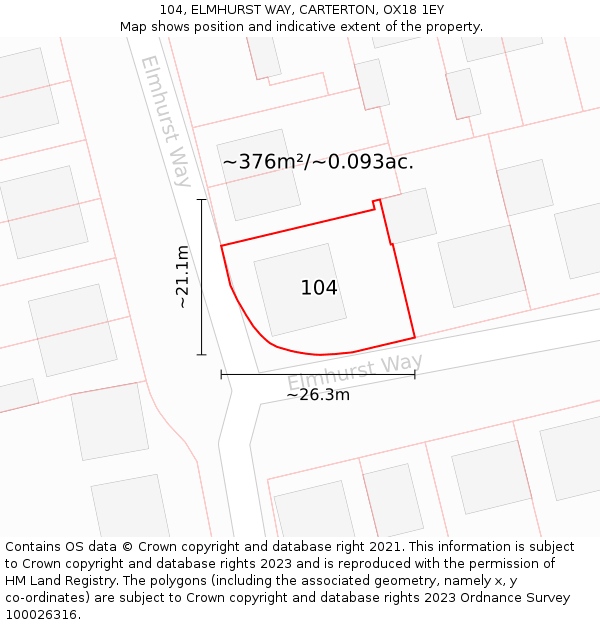 104, ELMHURST WAY, CARTERTON, OX18 1EY: Plot and title map