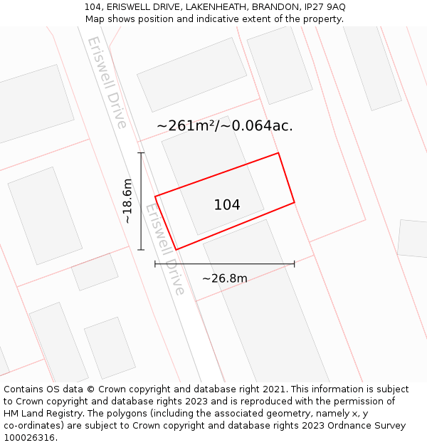 104, ERISWELL DRIVE, LAKENHEATH, BRANDON, IP27 9AQ: Plot and title map