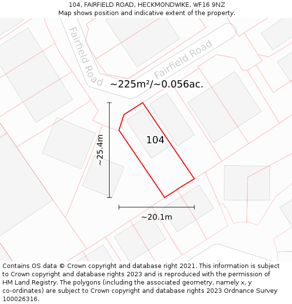 104, FAIRFIELD ROAD, HECKMONDWIKE, WF16 9NZ: Plot and title map