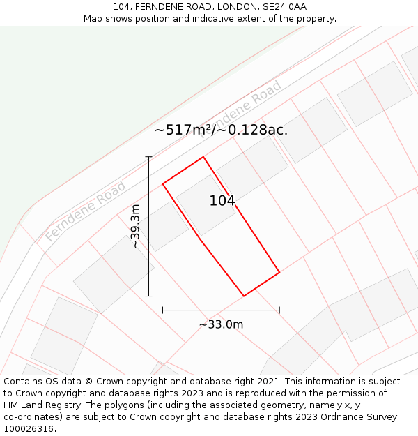 104, FERNDENE ROAD, LONDON, SE24 0AA: Plot and title map