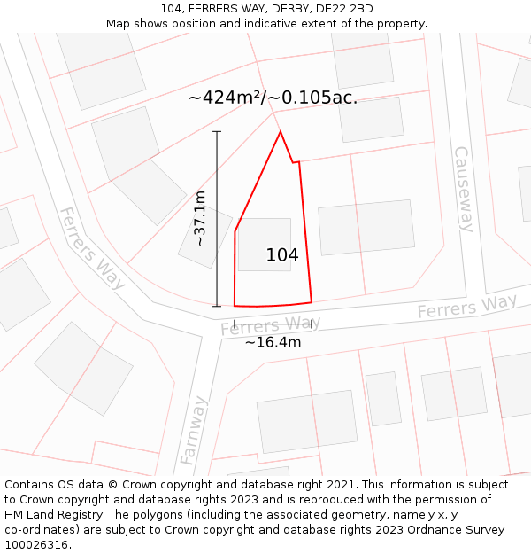104, FERRERS WAY, DERBY, DE22 2BD: Plot and title map