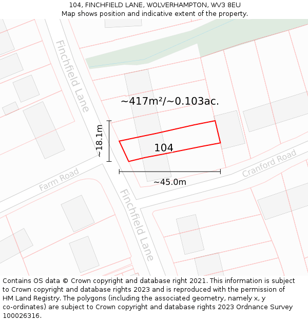 104, FINCHFIELD LANE, WOLVERHAMPTON, WV3 8EU: Plot and title map