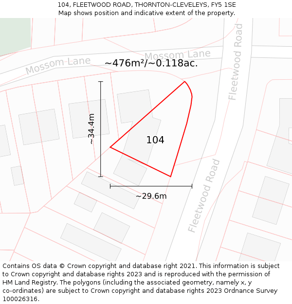 104, FLEETWOOD ROAD, THORNTON-CLEVELEYS, FY5 1SE: Plot and title map