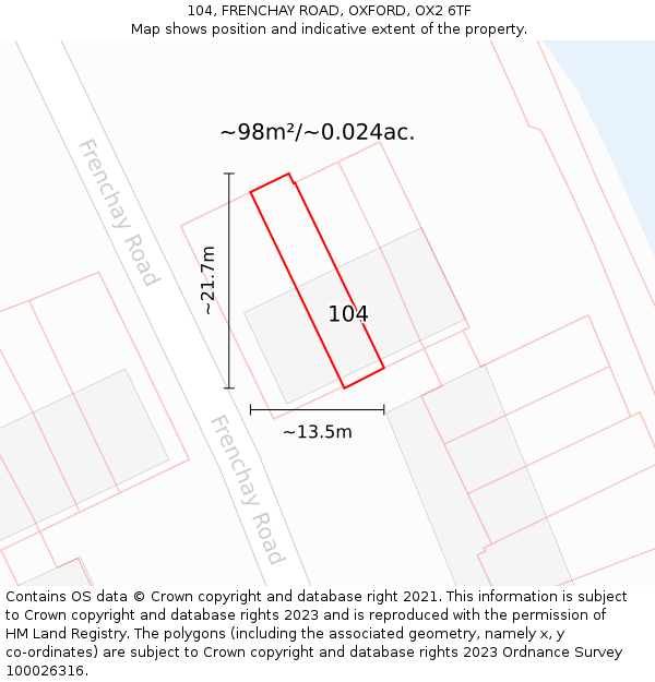 104, FRENCHAY ROAD, OXFORD, OX2 6TF: Plot and title map