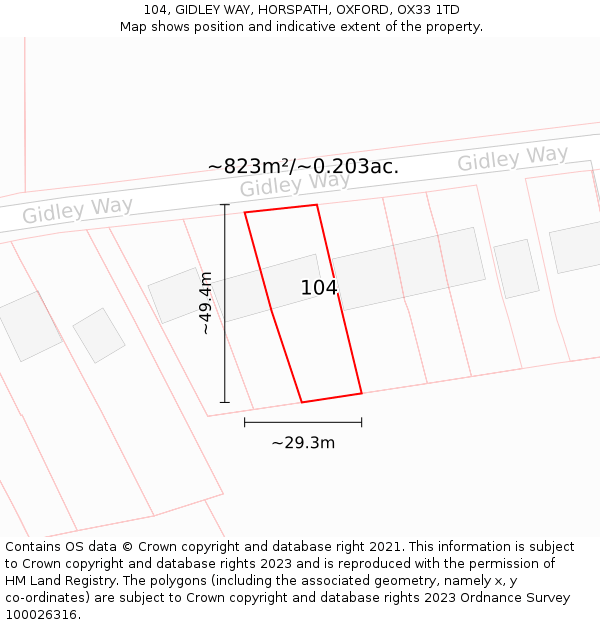 104, GIDLEY WAY, HORSPATH, OXFORD, OX33 1TD: Plot and title map