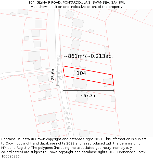 104, GLYNHIR ROAD, PONTARDDULAIS, SWANSEA, SA4 8PU: Plot and title map