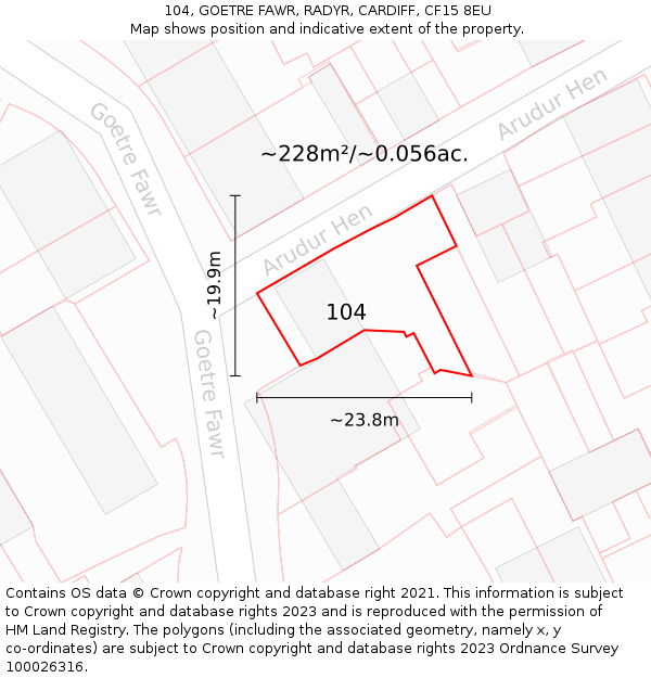 104, GOETRE FAWR, RADYR, CARDIFF, CF15 8EU: Plot and title map