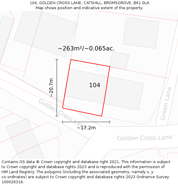 104, GOLDEN CROSS LANE, CATSHILL, BROMSGROVE, B61 0LA: Plot and title map