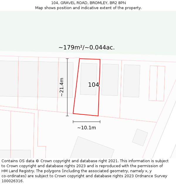 104, GRAVEL ROAD, BROMLEY, BR2 8PN: Plot and title map