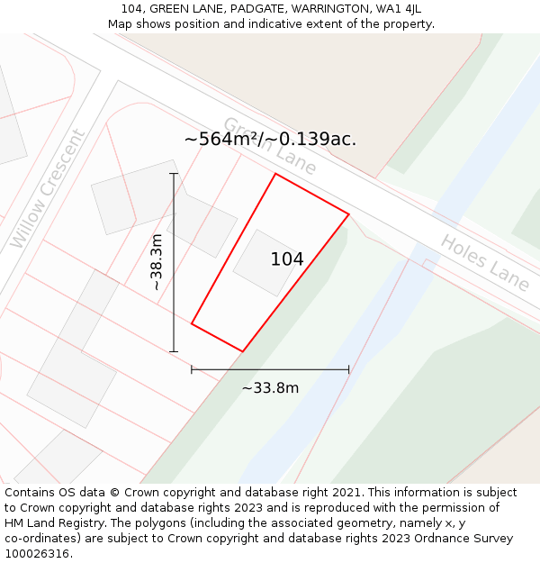 104, GREEN LANE, PADGATE, WARRINGTON, WA1 4JL: Plot and title map