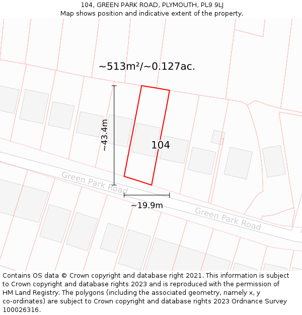 104, GREEN PARK ROAD, PLYMOUTH, PL9 9LJ: Plot and title map