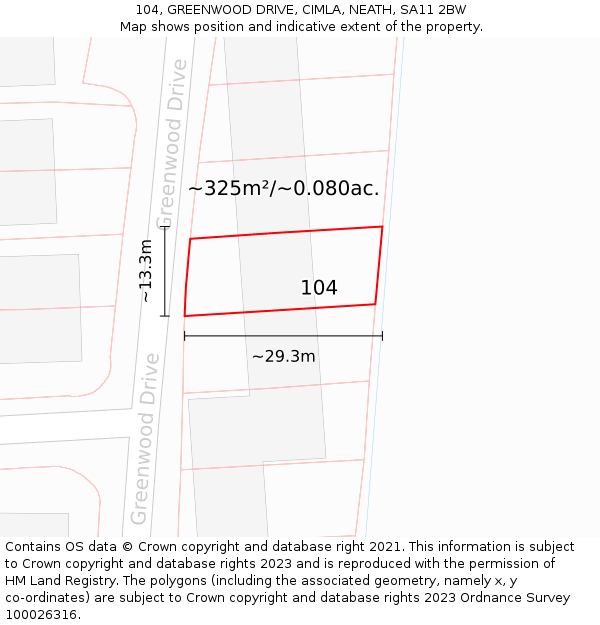 104, GREENWOOD DRIVE, CIMLA, NEATH, SA11 2BW: Plot and title map