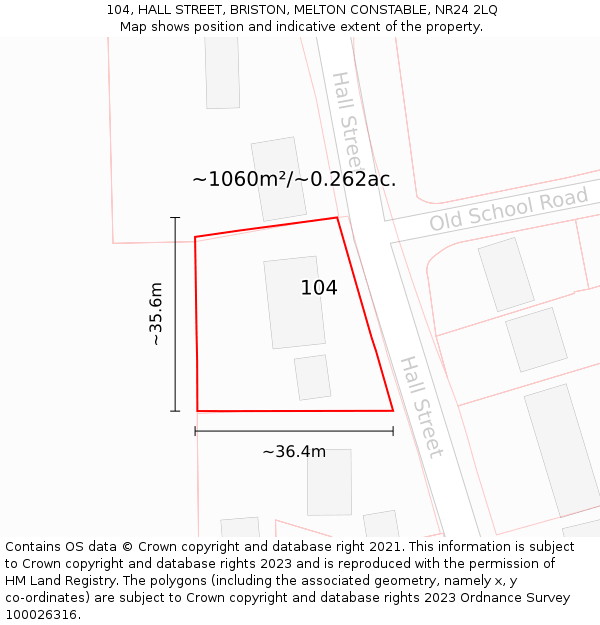 104, HALL STREET, BRISTON, MELTON CONSTABLE, NR24 2LQ: Plot and title map