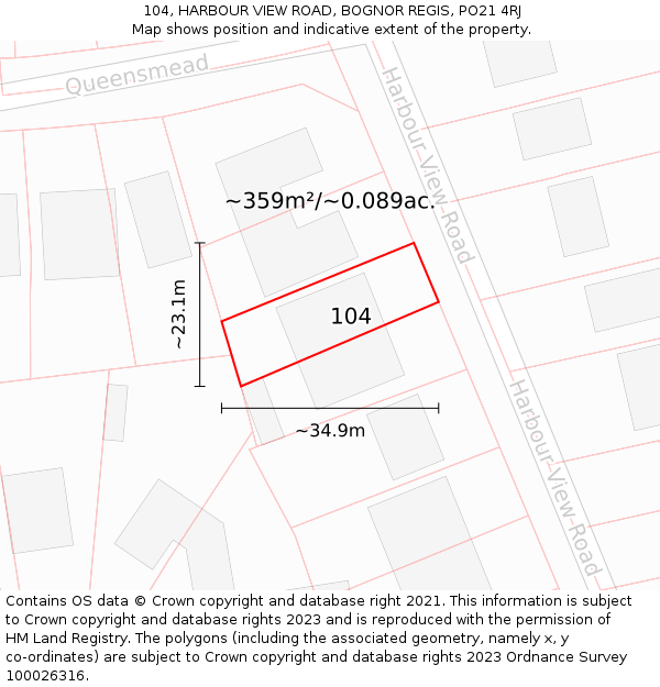 104, HARBOUR VIEW ROAD, BOGNOR REGIS, PO21 4RJ: Plot and title map