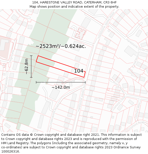 104, HARESTONE VALLEY ROAD, CATERHAM, CR3 6HF: Plot and title map