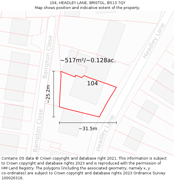 104, HEADLEY LANE, BRISTOL, BS13 7QY: Plot and title map