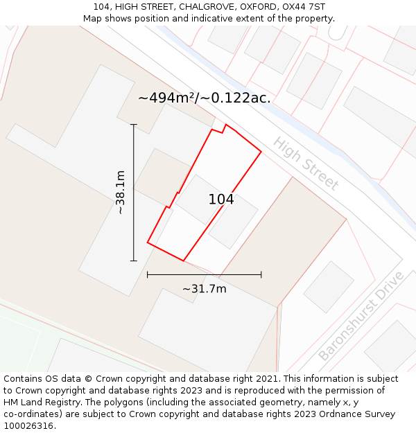 104, HIGH STREET, CHALGROVE, OXFORD, OX44 7ST: Plot and title map