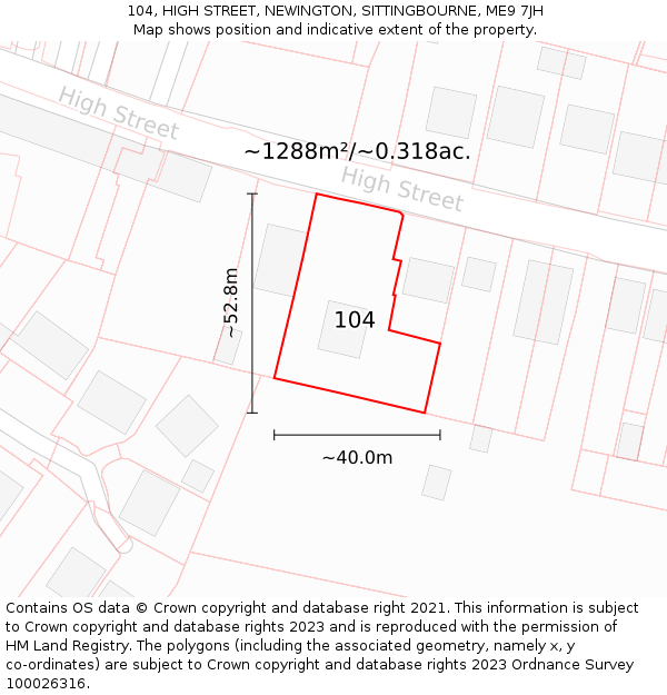 104, HIGH STREET, NEWINGTON, SITTINGBOURNE, ME9 7JH: Plot and title map