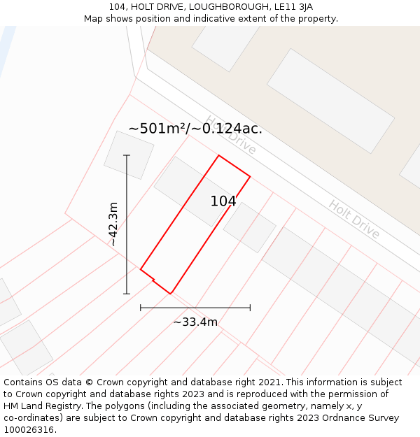 104, HOLT DRIVE, LOUGHBOROUGH, LE11 3JA: Plot and title map