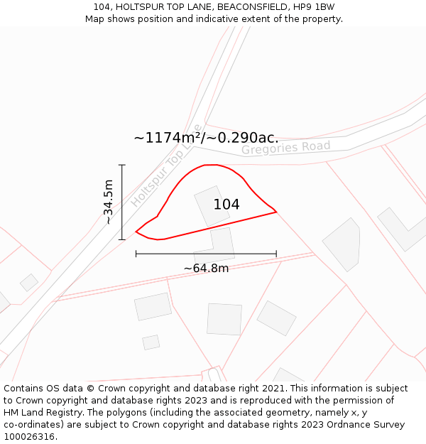 104, HOLTSPUR TOP LANE, BEACONSFIELD, HP9 1BW: Plot and title map