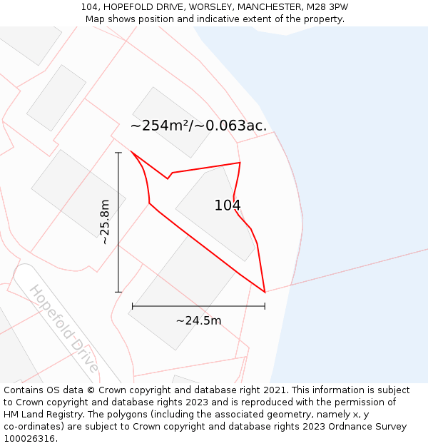 104, HOPEFOLD DRIVE, WORSLEY, MANCHESTER, M28 3PW: Plot and title map