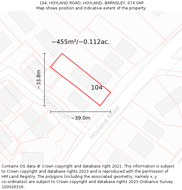 104, HOYLAND ROAD, HOYLAND, BARNSLEY, S74 0AP: Plot and title map