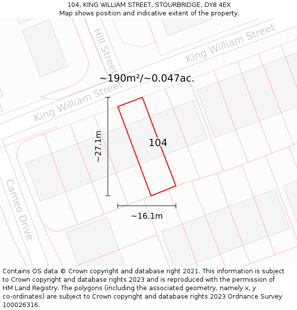 104, KING WILLIAM STREET, STOURBRIDGE, DY8 4EX: Plot and title map