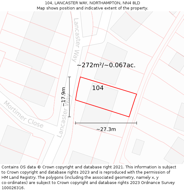 104, LANCASTER WAY, NORTHAMPTON, NN4 8LD: Plot and title map