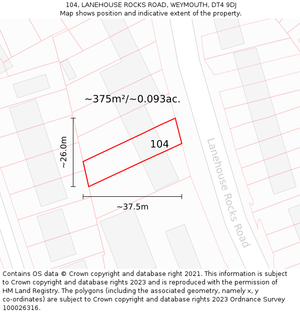 104, LANEHOUSE ROCKS ROAD, WEYMOUTH, DT4 9DJ: Plot and title map